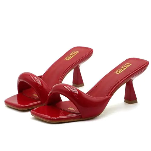 Patent Leather Mid-heel Stiletto Slide Shoes