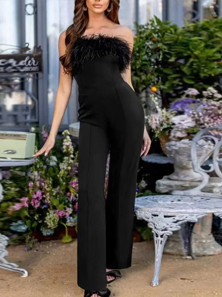 Sequined Feather Jumpsuit