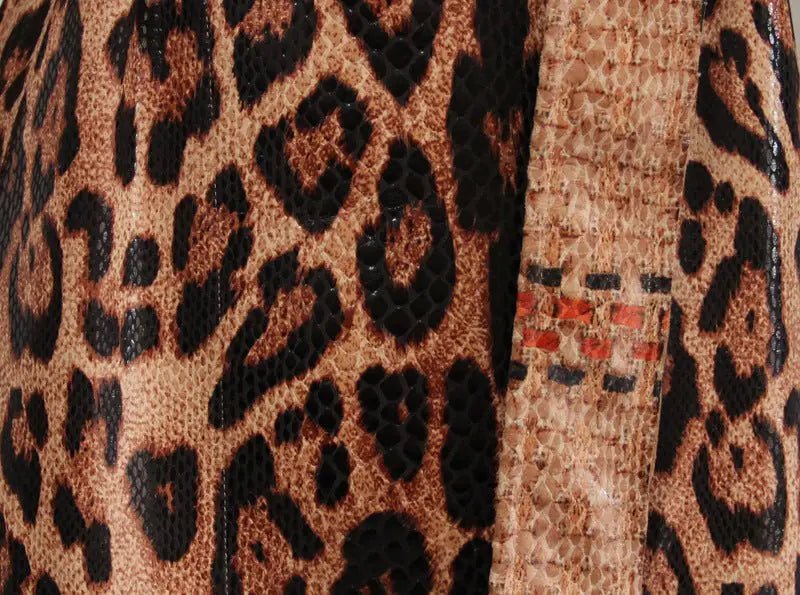 Leopard Print PU Leather Trench Coat