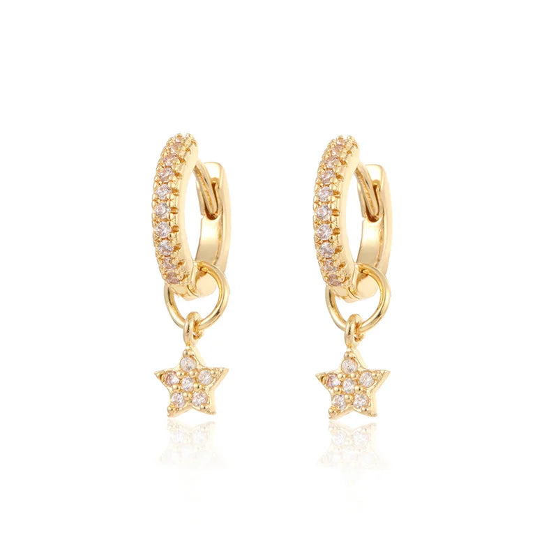 Cubic Zirconia Gold Silver Plated Hoop Drop Two-piece Earrings Set