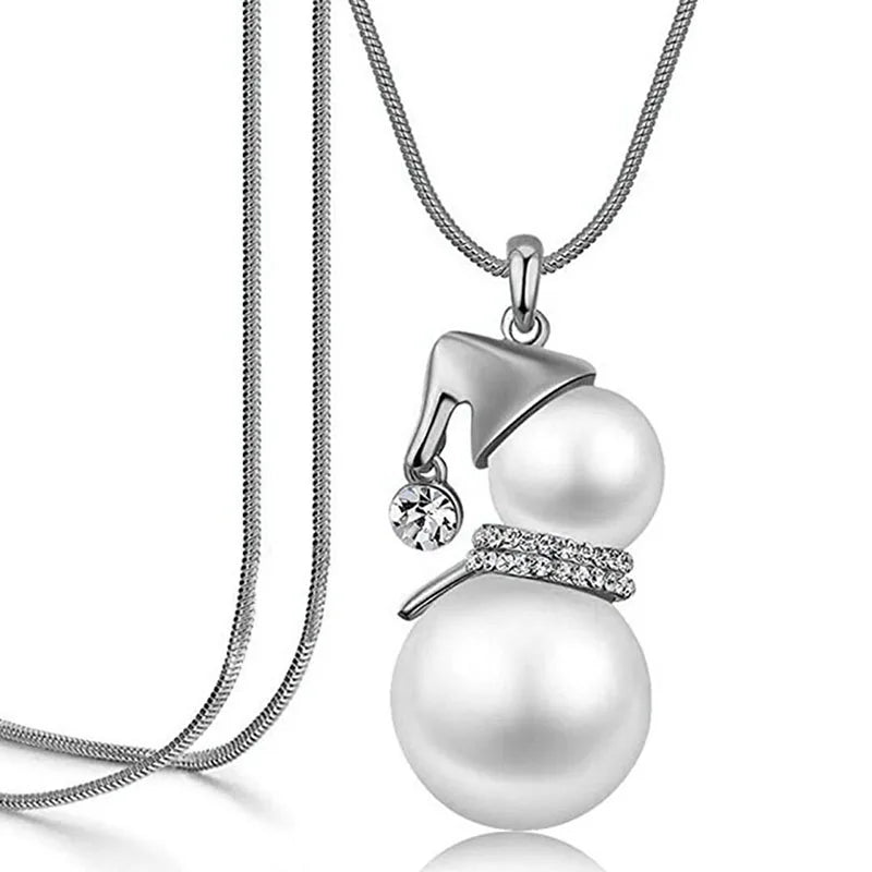 Pearl Snowman Pendant Long Necklace Jewelry