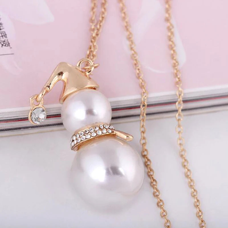 Pearl Snowman Pendant Long Necklace Jewelry