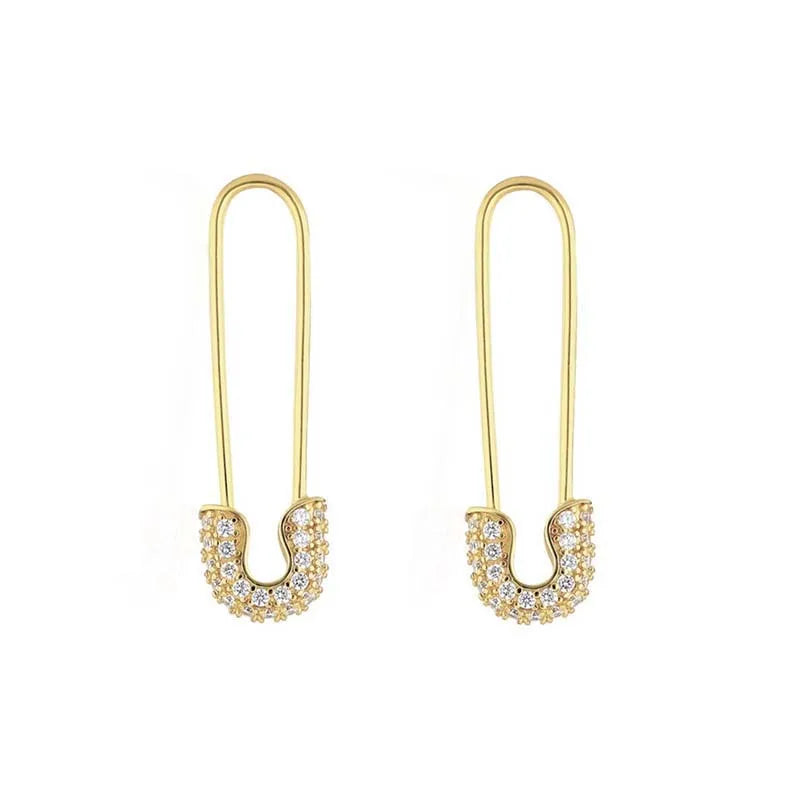 Cubic Zirconia Gold Silver Plated Hoop Drop Two-piece Earrings Set