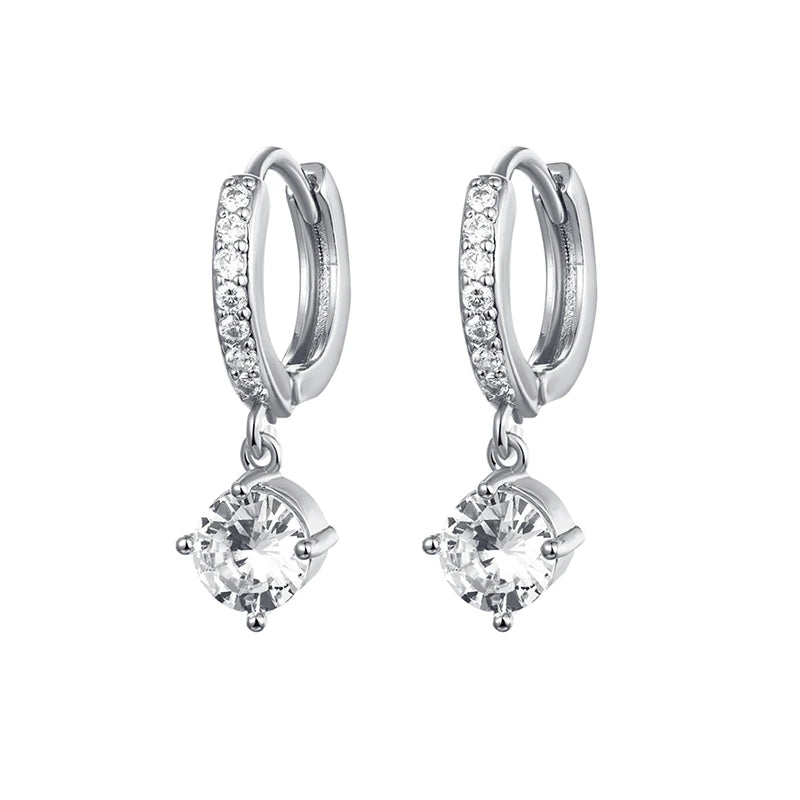 Cubic Zirconia Gold Silver Plated Hoop Drop Two-piece Earrings Set