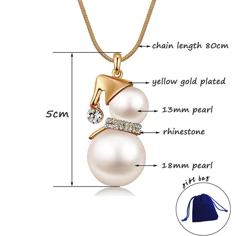 Pearl Snowman Pendant Long Necklace Jewelry