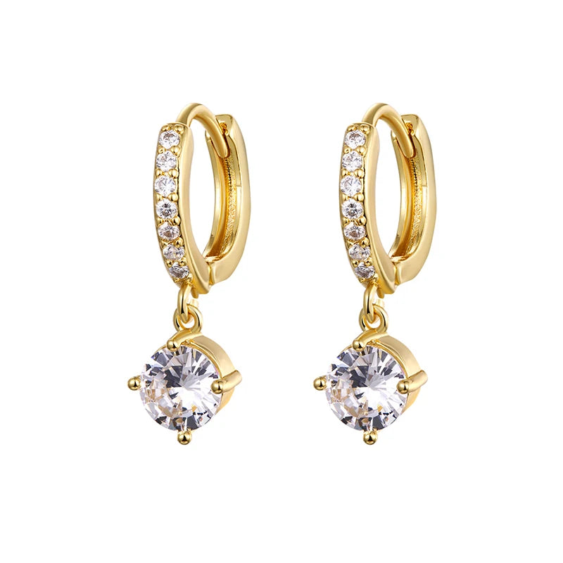 Cubic Zirconia Gold Silver Plated Hoop Drop Two-piece Earrings Set