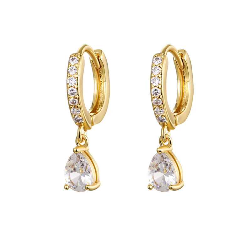 Cubic Zirconia Gold Silver Plated Hoop Drop Two-piece Earrings Set