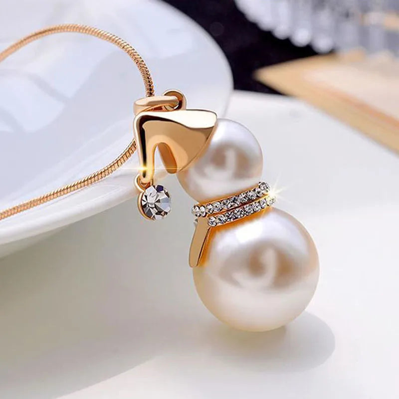 Pearl Snowman Pendant Long Necklace Jewelry