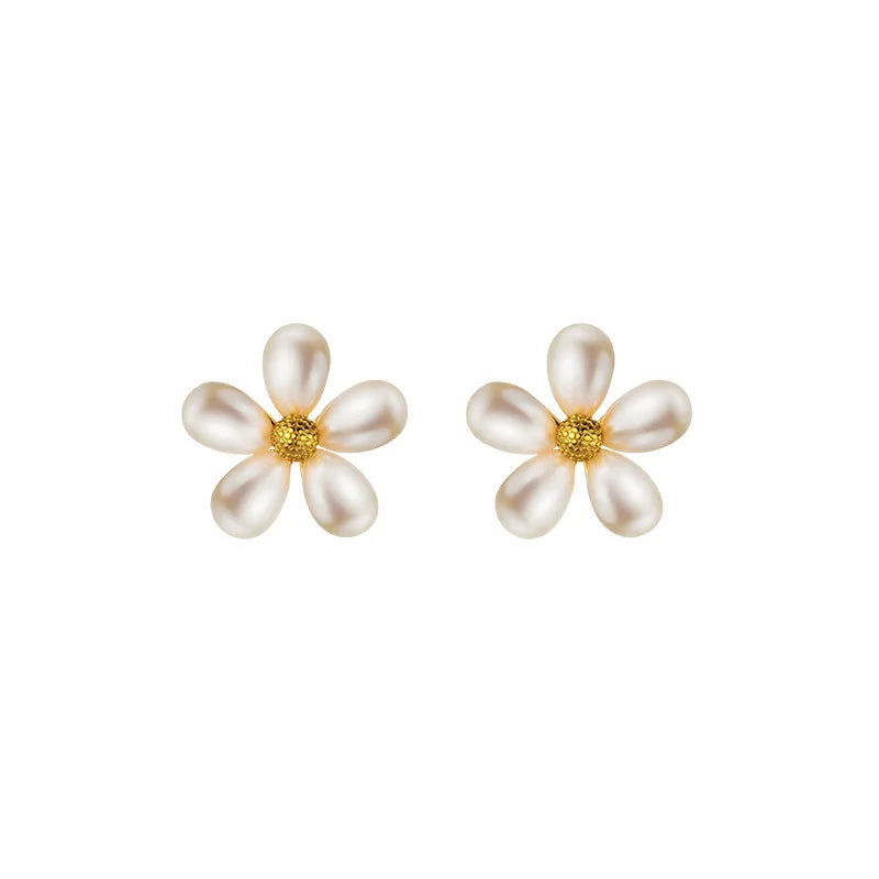 925 Sterling Silver Freshwater Pearl Crystal Flowers Stud Earrings