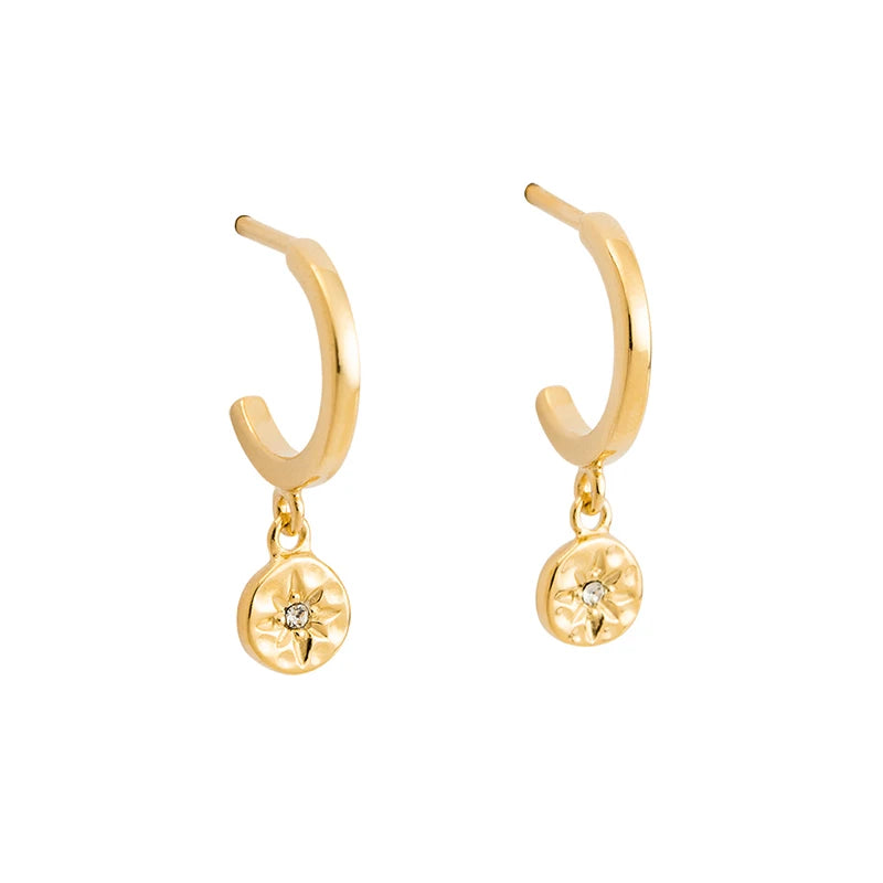 Cubic Zirconia Gold Silver Plated Hoop Drop Two-piece Earrings Set