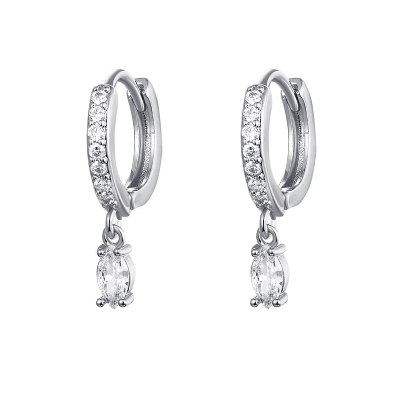 Cubic Zirconia Gold Silver Plated Hoop Drop Two-piece Earrings Set