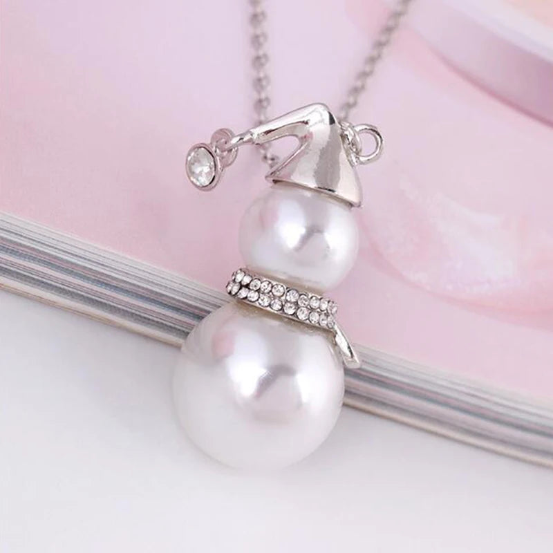 Pearl Snowman Pendant Long Necklace Jewelry