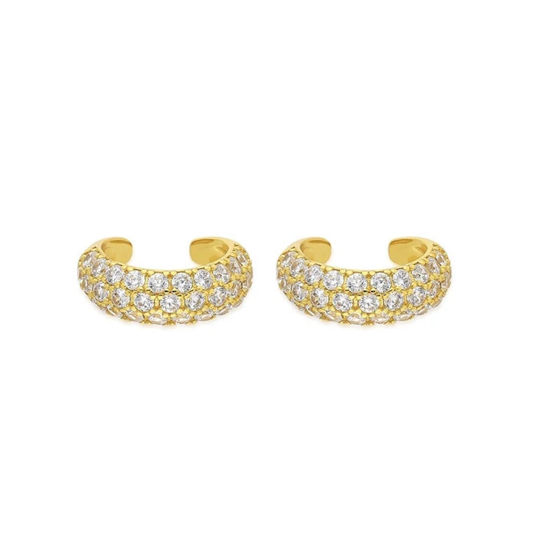 Cubic Zirconia Gold Silver Plated Hoop Drop Two-piece Earrings Set