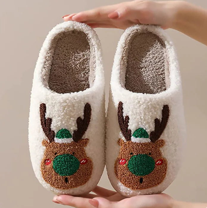 Reindeer Print Christmas Slippers