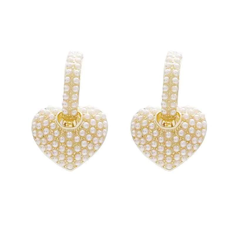 Pearl + Gold Heart Two-piece Earrings Set