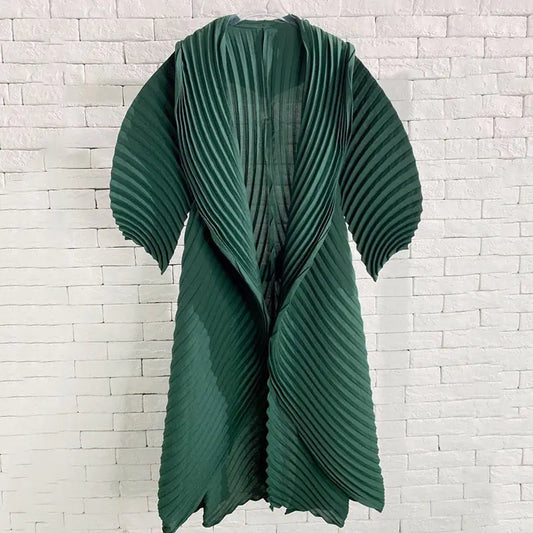 Pleated Mid-sleeve Long Coat