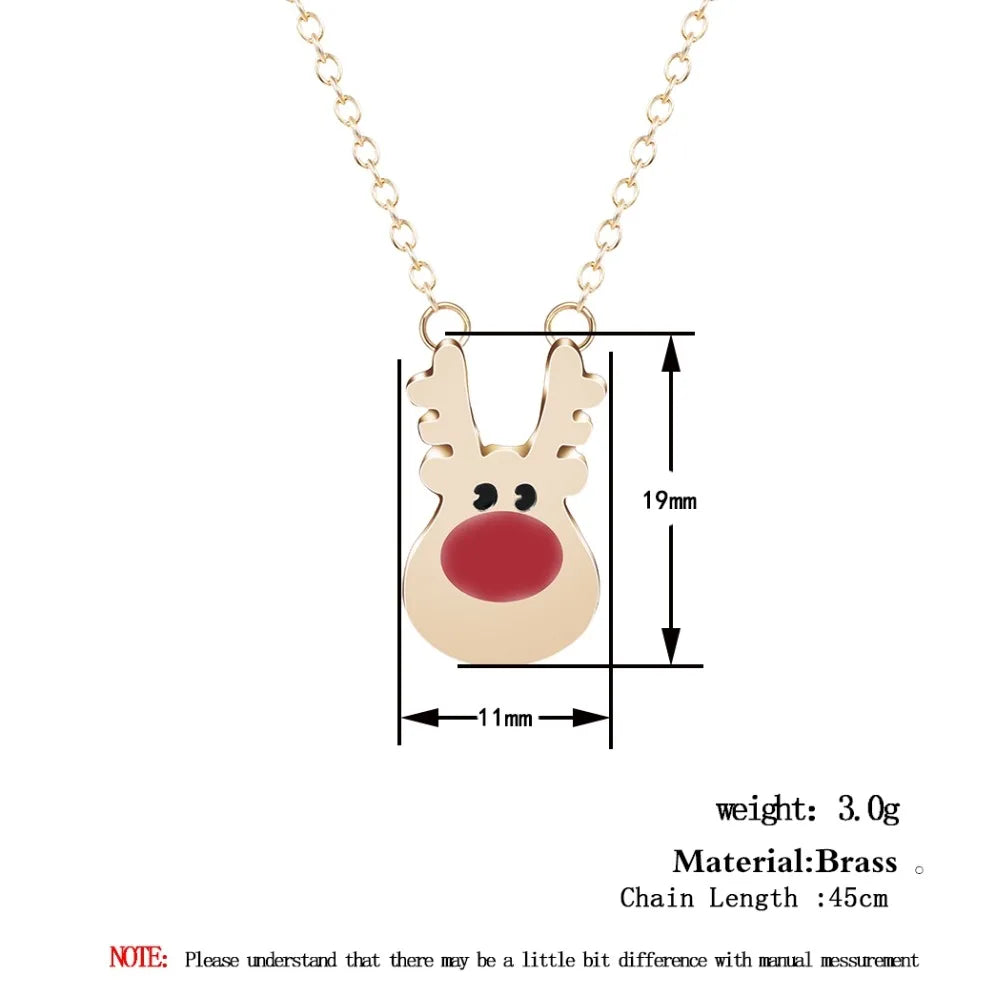 Rudolph Reindeer Red Nose Deer Pendant Long Chain Necklace