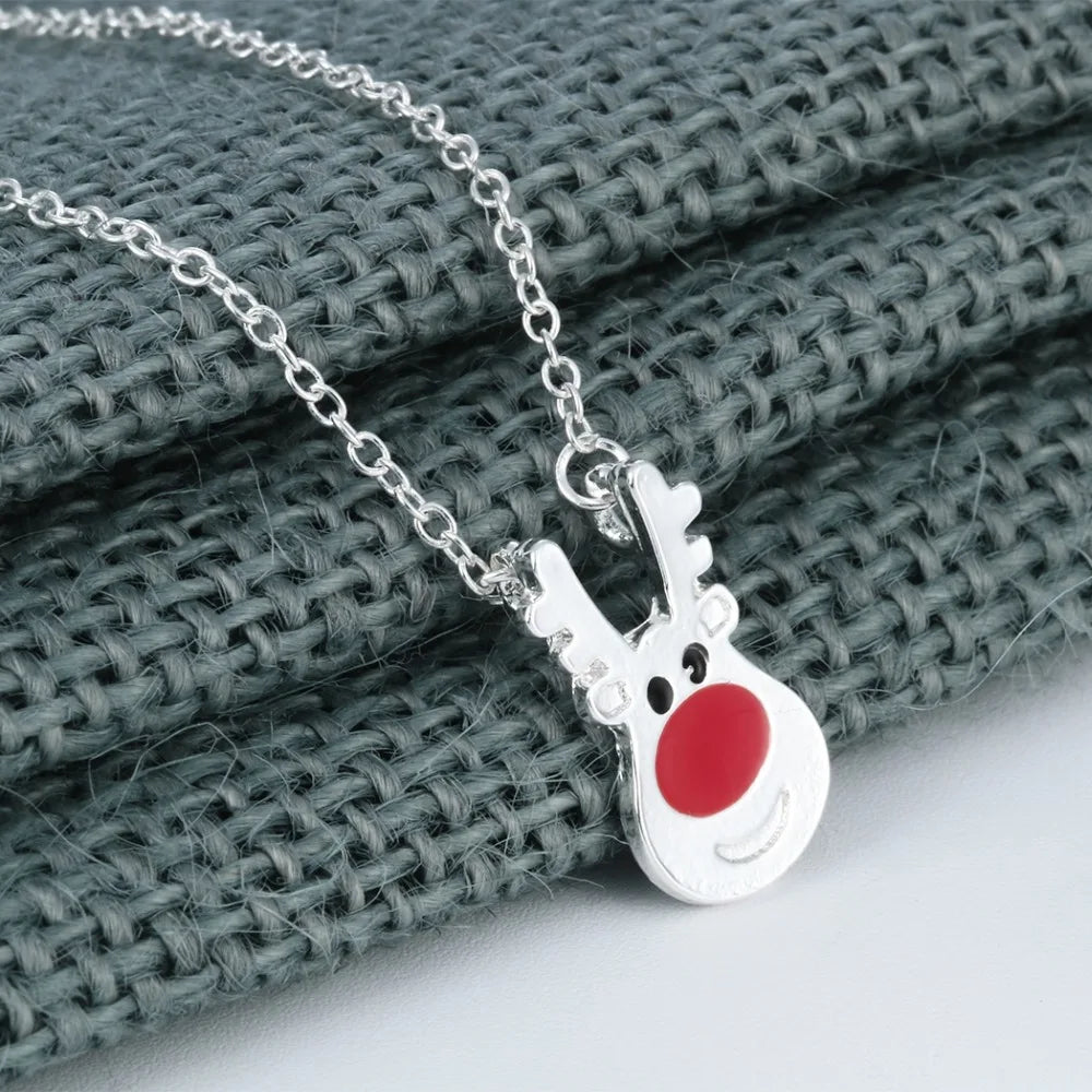 Rudolph Reindeer Red Nose Deer Pendant Long Chain Necklace