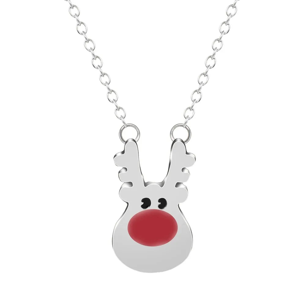 Rudolph Reindeer Red Nose Deer Pendant Long Chain Necklace