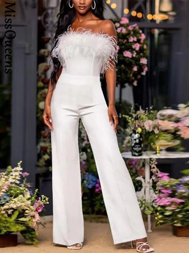 Sequined Feather Jumpsuit