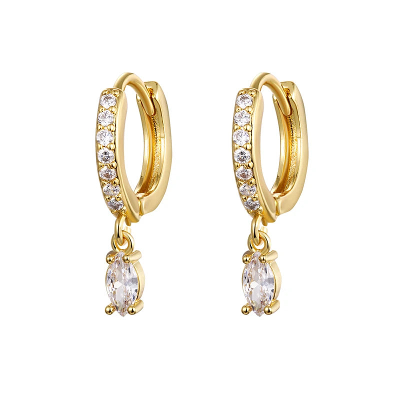 Cubic Zirconia Gold Silver Plated Hoop Drop Two-piece Earrings Set