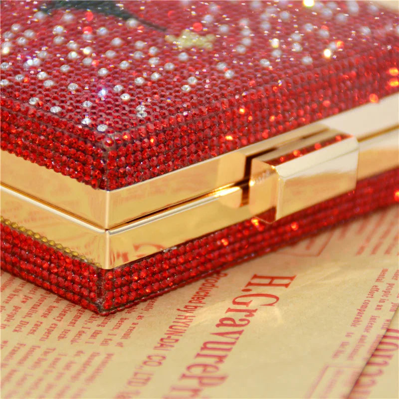 Merry Christmas Print Rhinestone  Crystal Long Chain Handbag