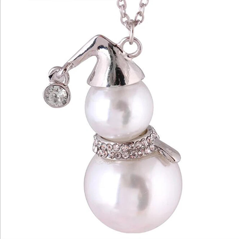 Pearl Snowman Pendant Long Necklace Jewelry