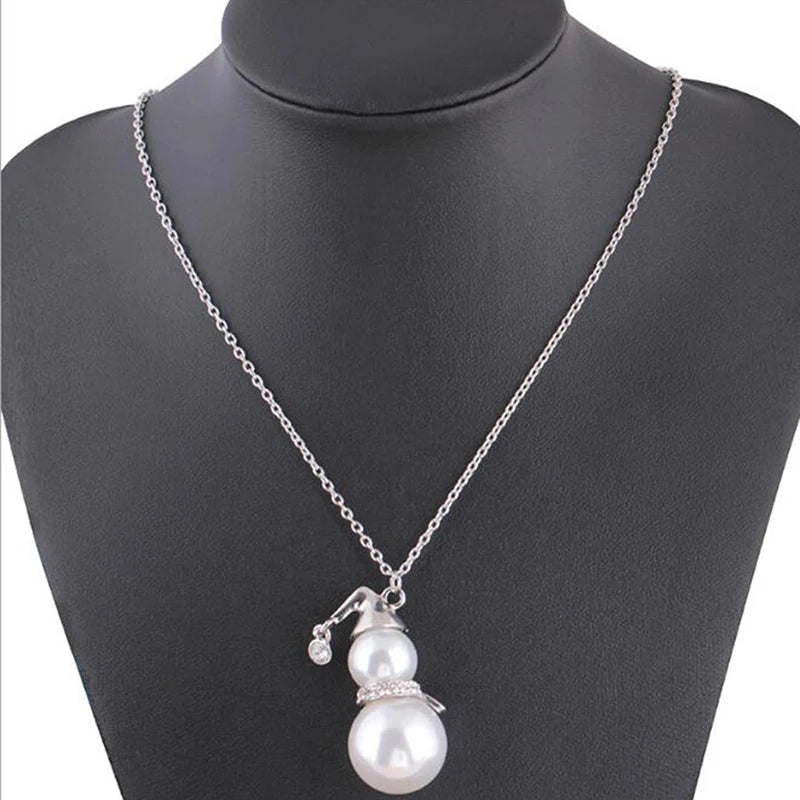 Pearl Snowman Pendant Long Necklace Jewelry