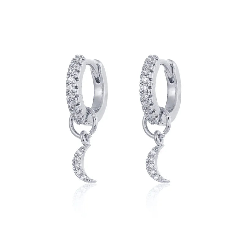 Cubic Zirconia Gold Silver Plated Hoop Drop Two-piece Earrings Set