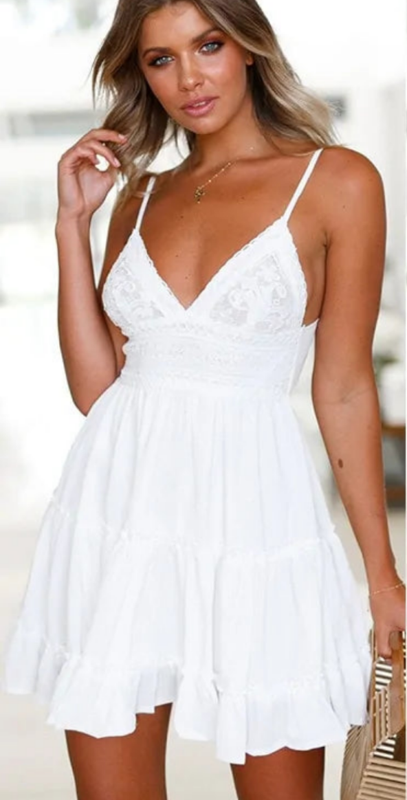 V Neck Lace Sleeveless  Spaghetti Strap Dress