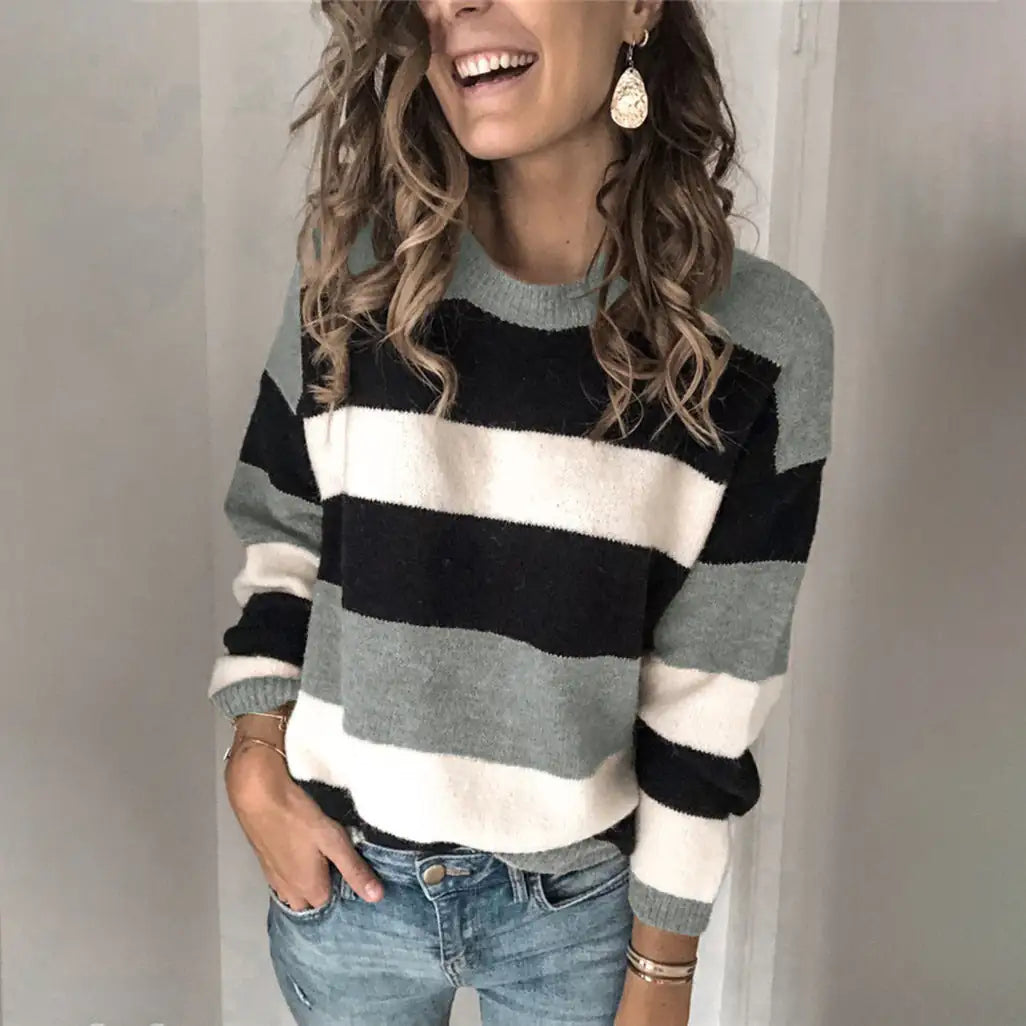 Stripe Knit Long-sleeve Sweater