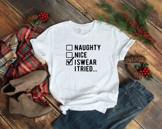 "I Swear I Tried" Print Christmas T-Shirt