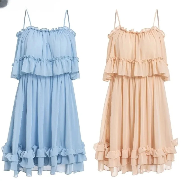 Chiffon Ruffle Pleated Short Dress