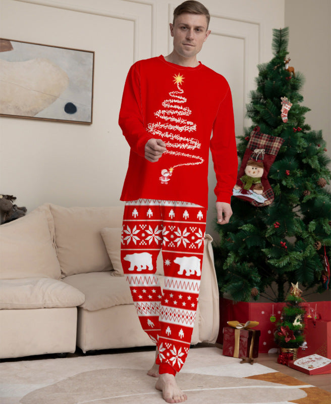 Christmas Tree Print Parent-child Round Neck Long Sleeve Homewear Set