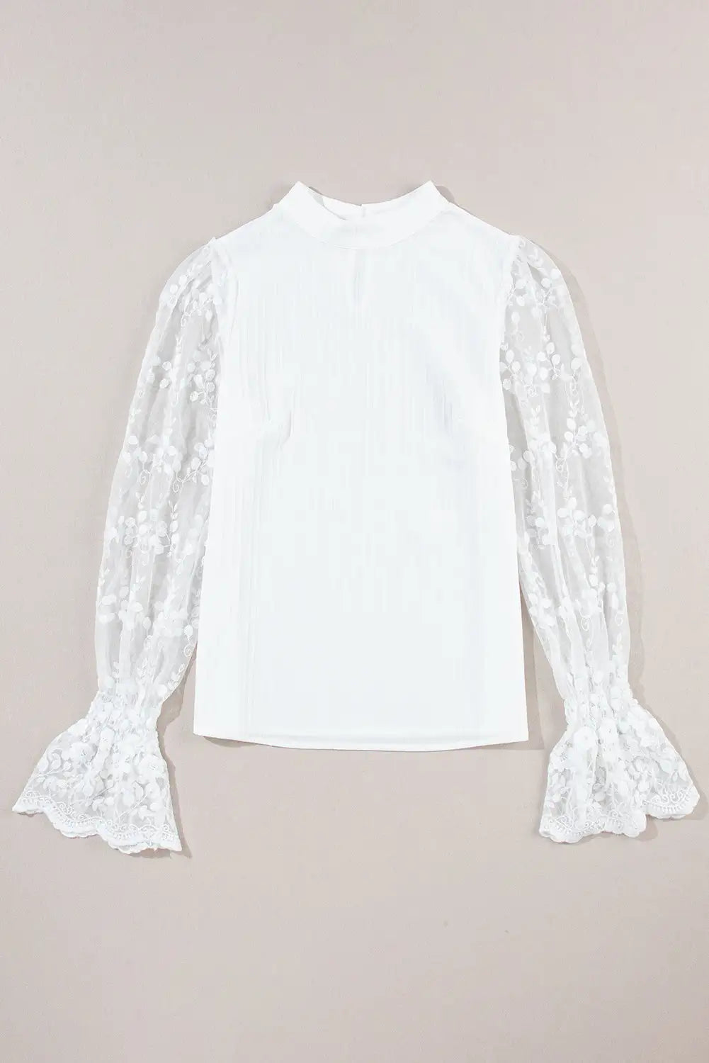 Embroidered Lace Mesh Long Sleeve Blouse