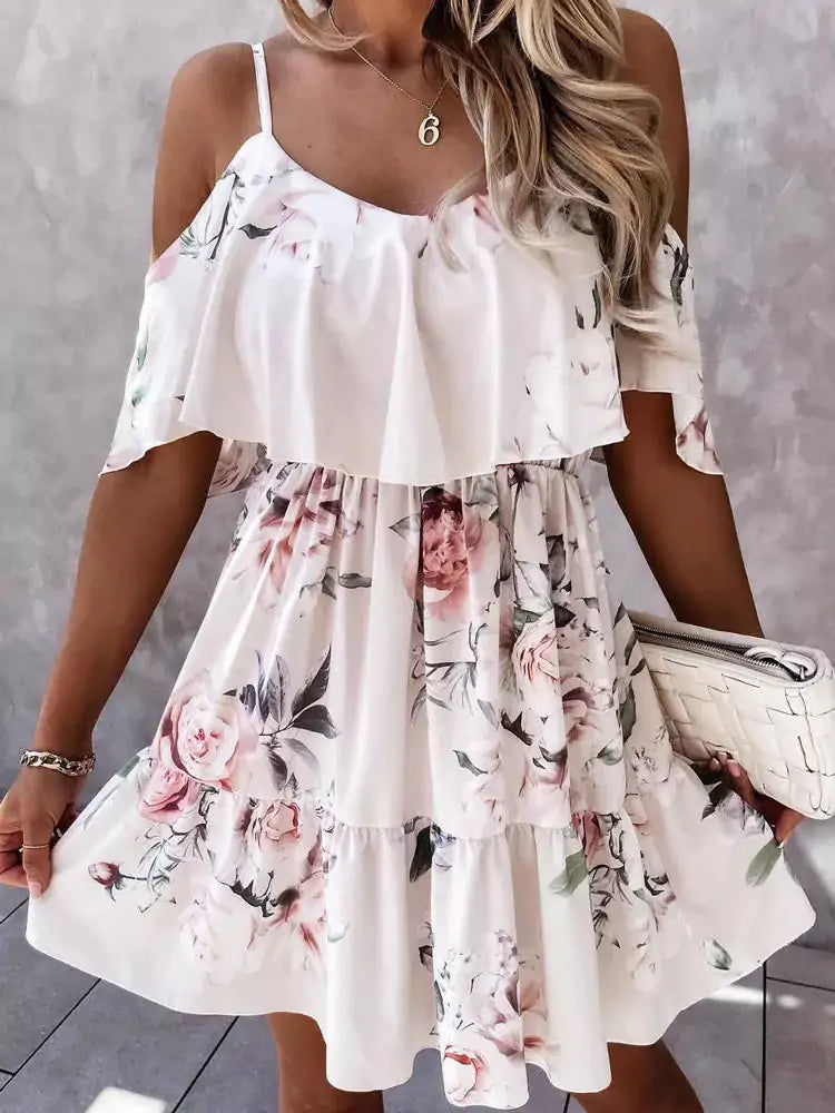 Floral Print Off Shoulder Dress