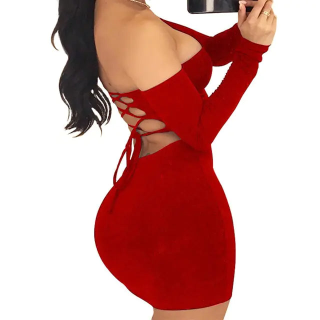 Strapless Long Sleeve Backless Dress