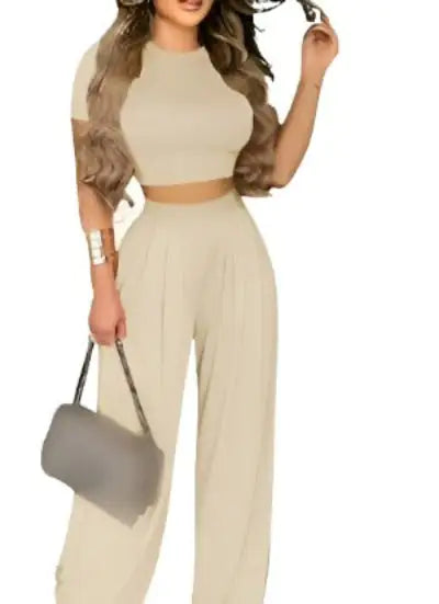 Short Sleeve Shirt  + Wide Leg Trousers Two-piece Set