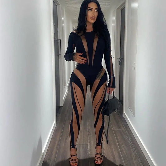 Mesh Bodysuit and Trousers Two-piece Set