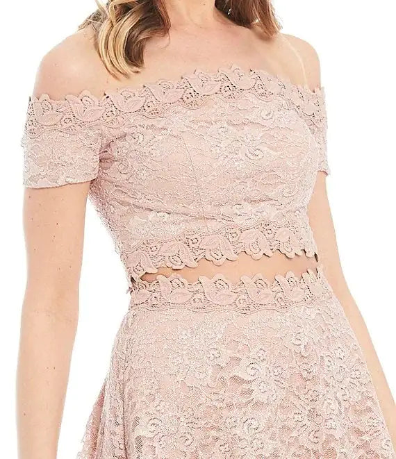 Lace Off-the-Shoulder Top + Skirt Two-Piece Set