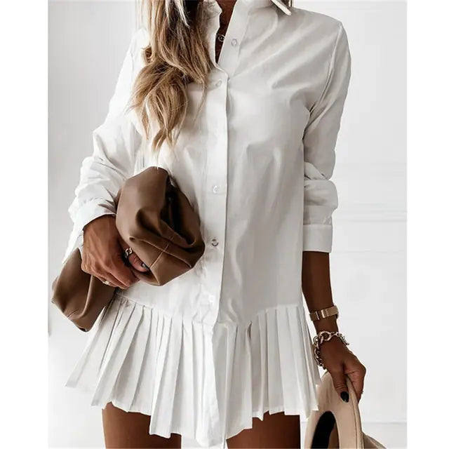 Long Sleeve Pleated Mini Shirt Dress