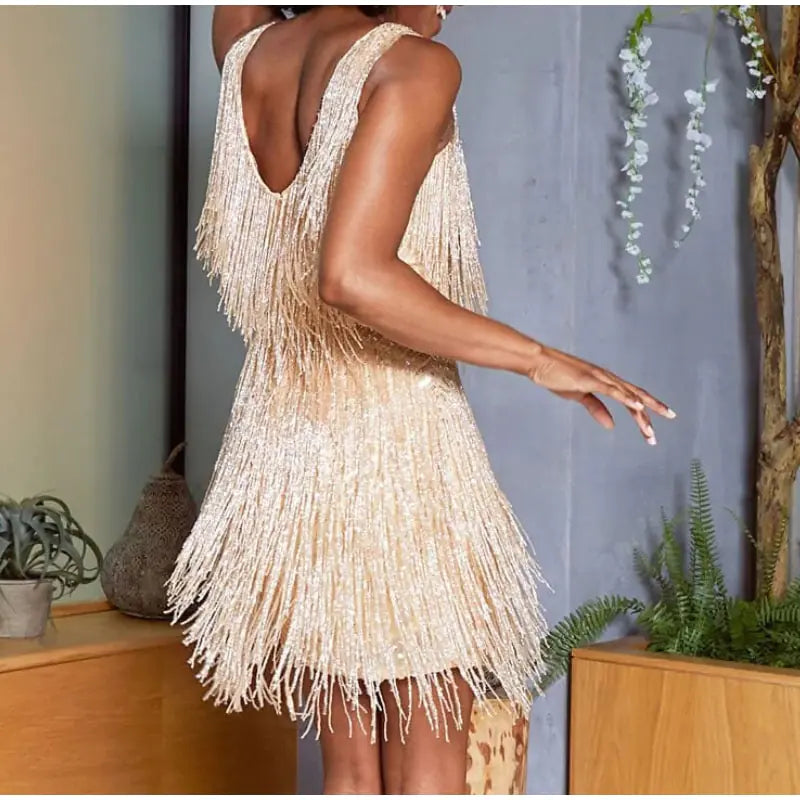 Sequined Feather Fringed Dress