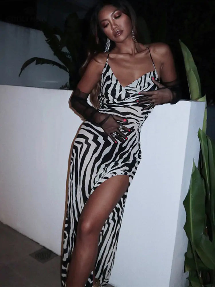 Zebra Print Side Split Dress