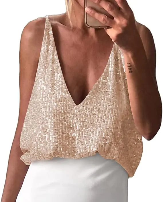 Sequin V-Neck Top