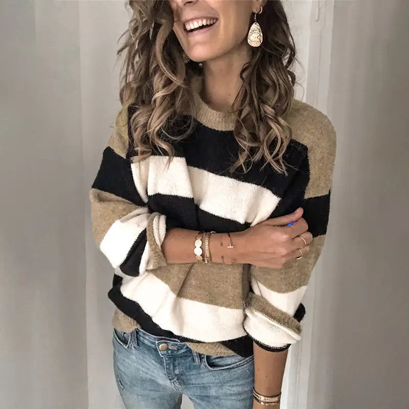 Stripe Knit Long-sleeve Sweater