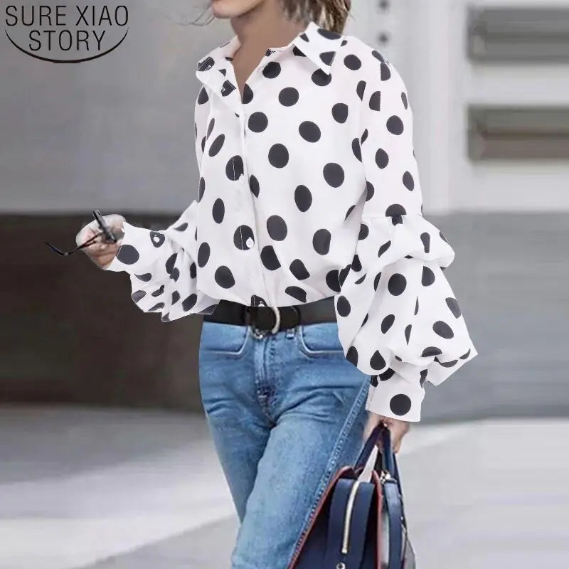 Polka Dot Lantern Sleeve Shirt