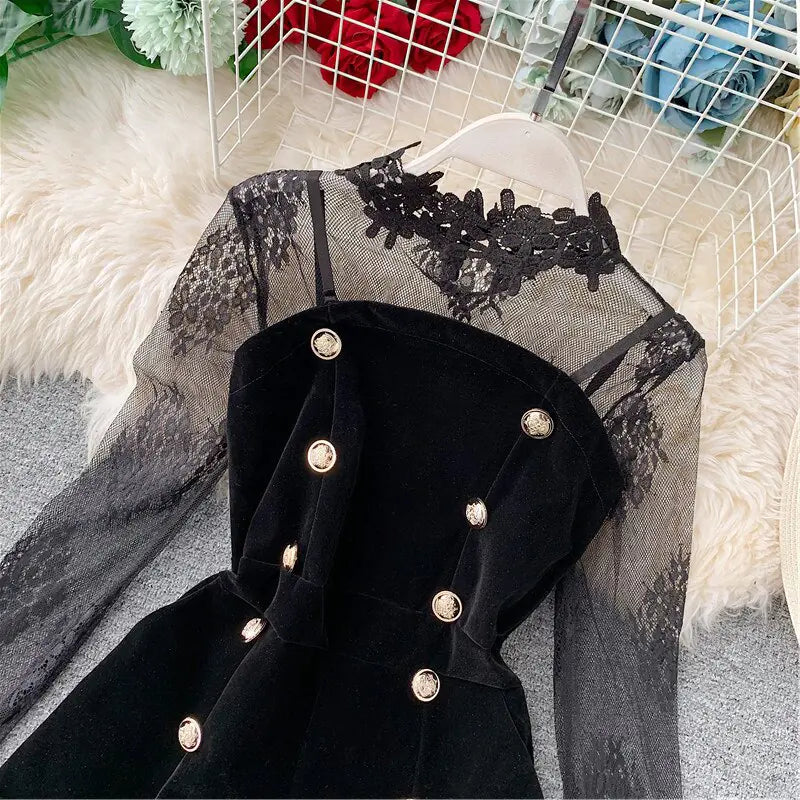 Lace Patchwork Long Sleeve Shorts Jumpsuit