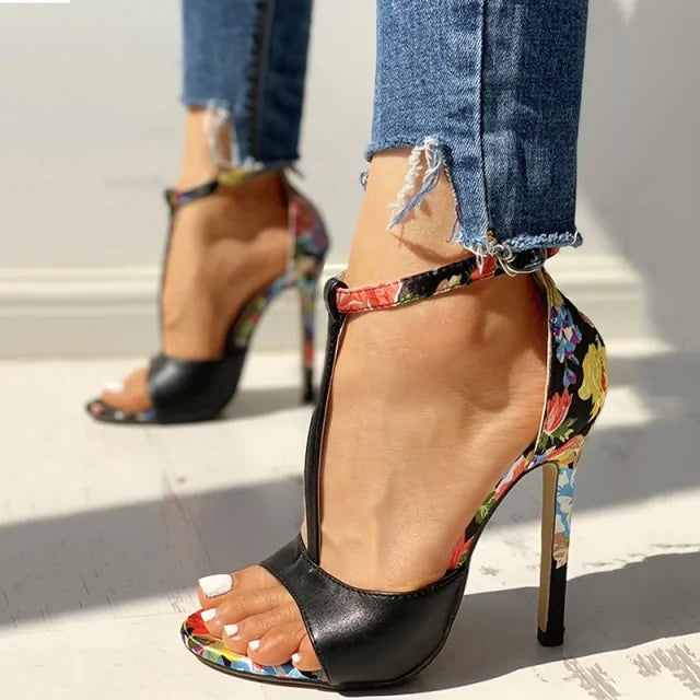 Floral Print High Heel Shoes