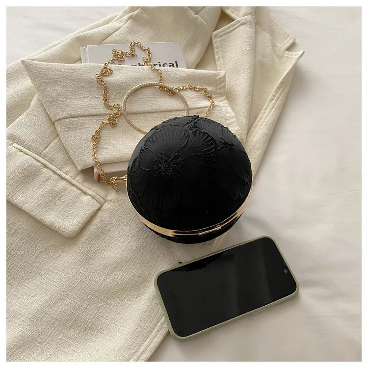 Embroidered Spherical Hand-held Shoulder Crossbody Chain Bag