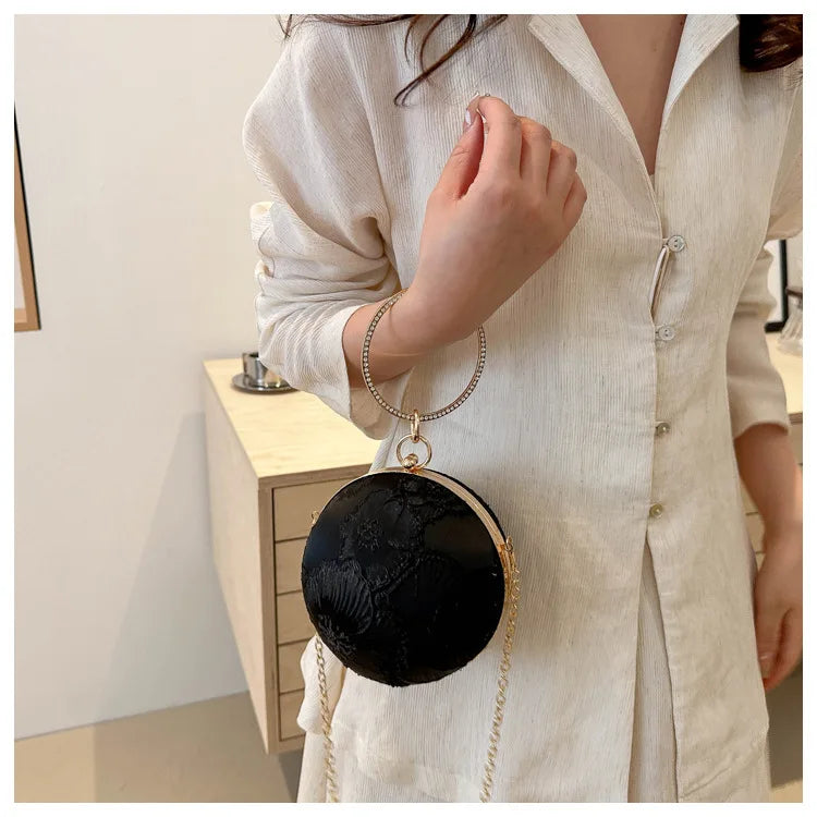 Embroidered Spherical Hand-held Shoulder Crossbody Chain Bag